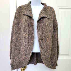Cabi 100% Cotton Marled Brown Collared Open Cardigan Classic Cozy Size S